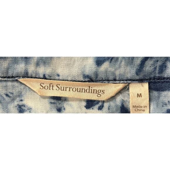 Soft Surroundings Tunic Dress Size Medium Tie Dye Blue Roll Tab Sleeves Boho - Picture 5 of 7